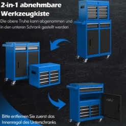 2 in 1 Werkstattwagen mit Koffer & 8 Fächer & Verstellbarem Regal Werkzeugwagen 100 kg Tragkraft