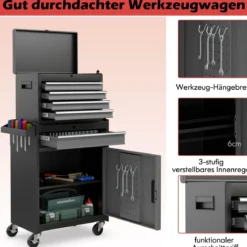 2 in 1 Werkstattwagen mit Koffer & 8 Fächer & Verstellbarem Regal Werkzeugwagen 100 kg Tragkraft