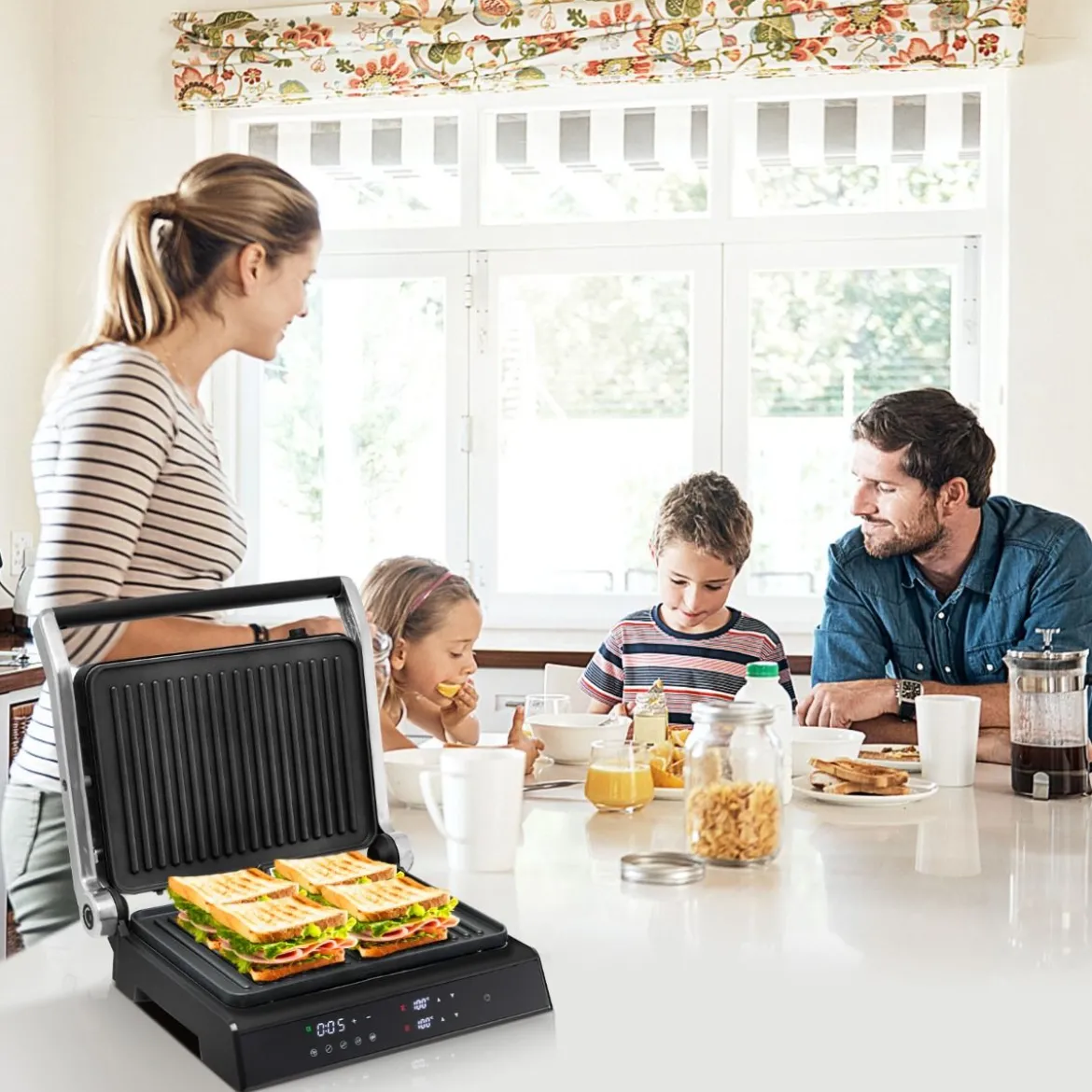 3-in-1 1800W Panini-Pressgrill mit antihaftbeschichteten Platten Elektrogrill
