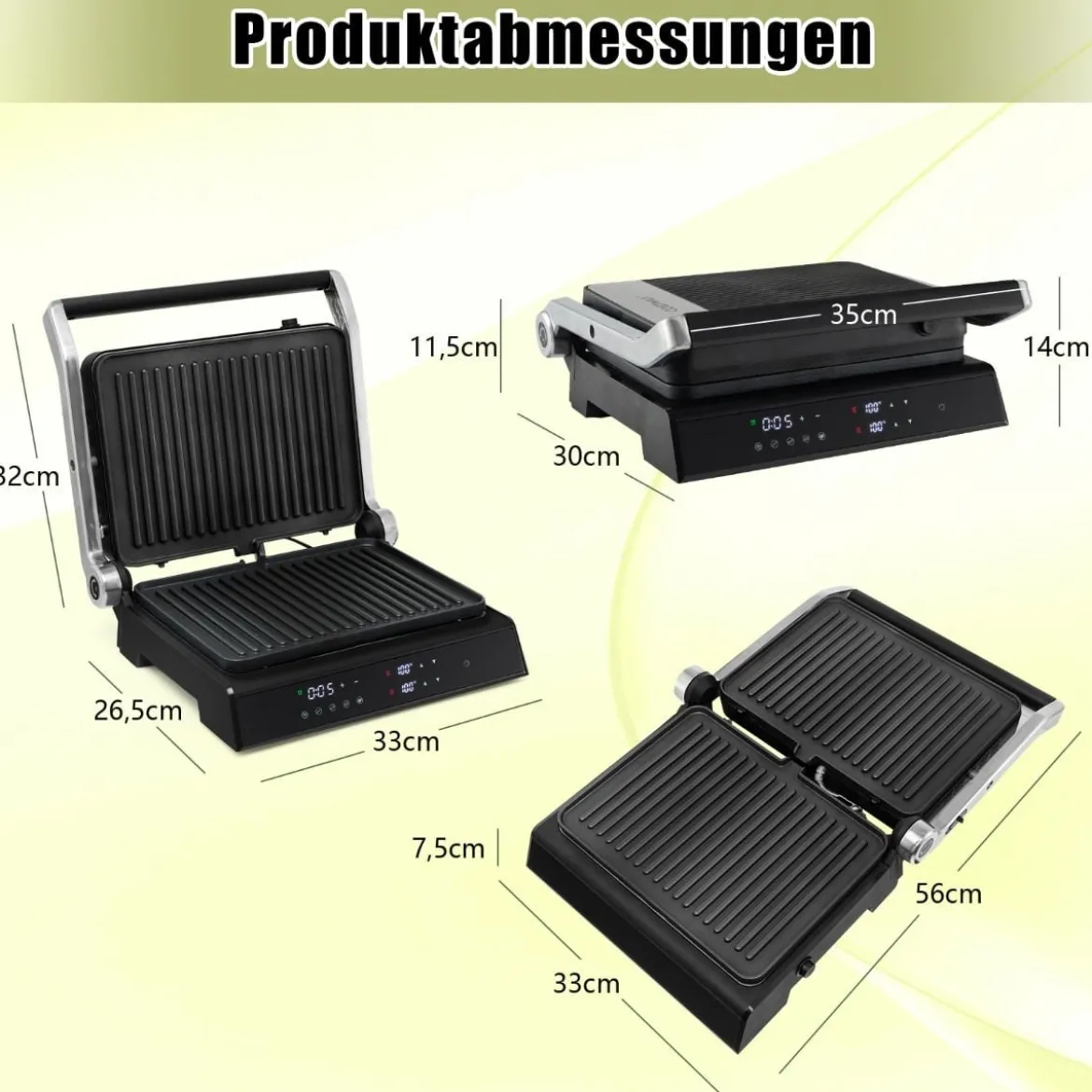 3-in-1 1800W Panini-Pressgrill mit antihaftbeschichteten Platten Elektrogrill