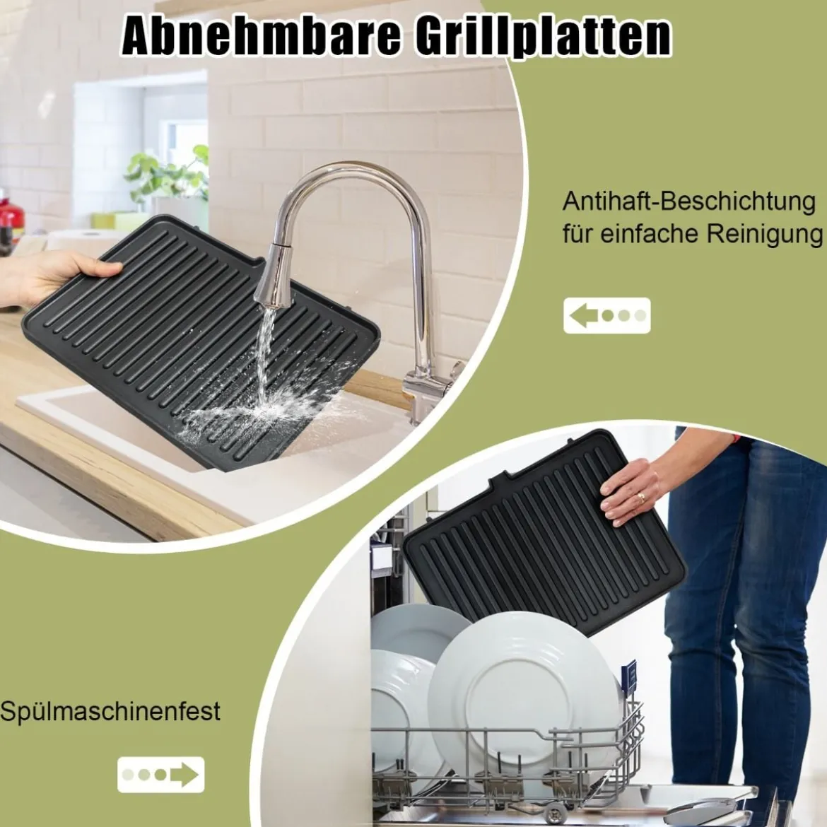 3-in-1 1800W Panini-Pressgrill mit antihaftbeschichteten Platten Elektrogrill