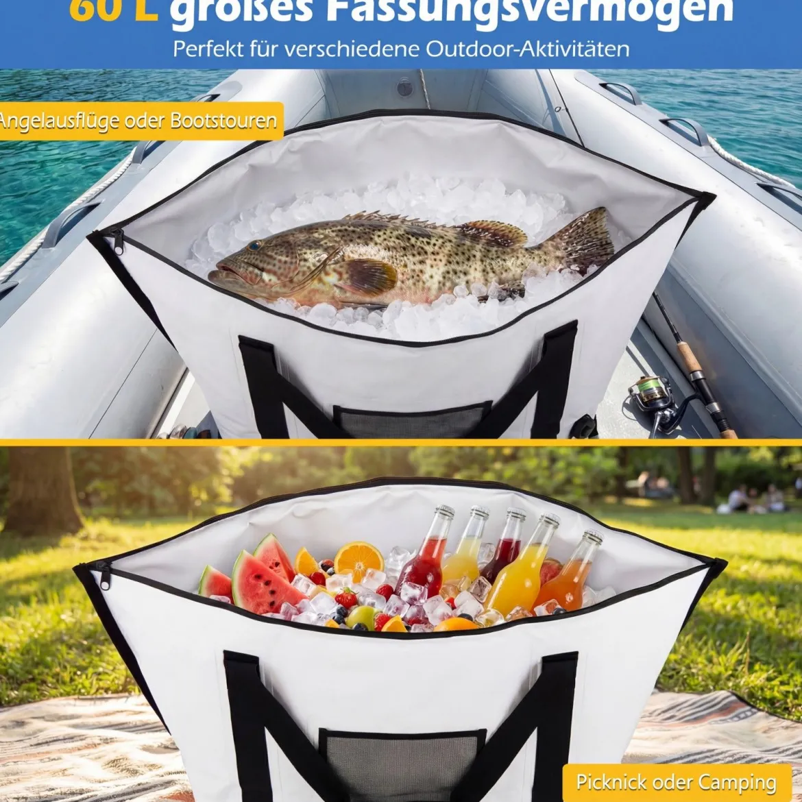 Isolierte Fisch-Kühltasche für Gefangene Fisch-Tötungstasche Angeltaschen 98 x 46 x 50 cm