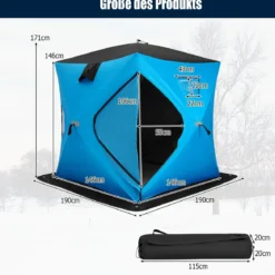 Isoliertes Pop-up-Eisangelzelt mit Gepolsterten Baumwollwänden Fenstern Eisschutzzelt Blau