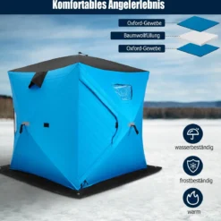 Isoliertes Pop-up-Eisangelzelt mit Gepolsterten Baumwollwänden Fenstern Eisschutzzelt Blau