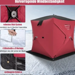 Isoliertes Pop up Eisangelzelt mit Gepolsterten Baumwollwänden Fenstern Eisschutzzelt Rot