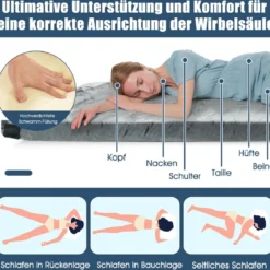 Isomatte Camping Campingmatratze aus Memory-Schaum leichte Schlafmatte mit Flanellbezug 183 x 62,5 x 6,5 cm