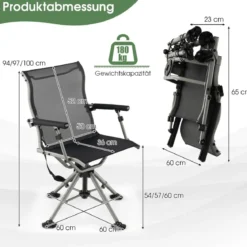 Jagdstuhl 360° drehbar klappbarer Campingstuhl höhenverstellbarer Drehstuhl 60 x 60 x 94/97/100 cm Schwarz