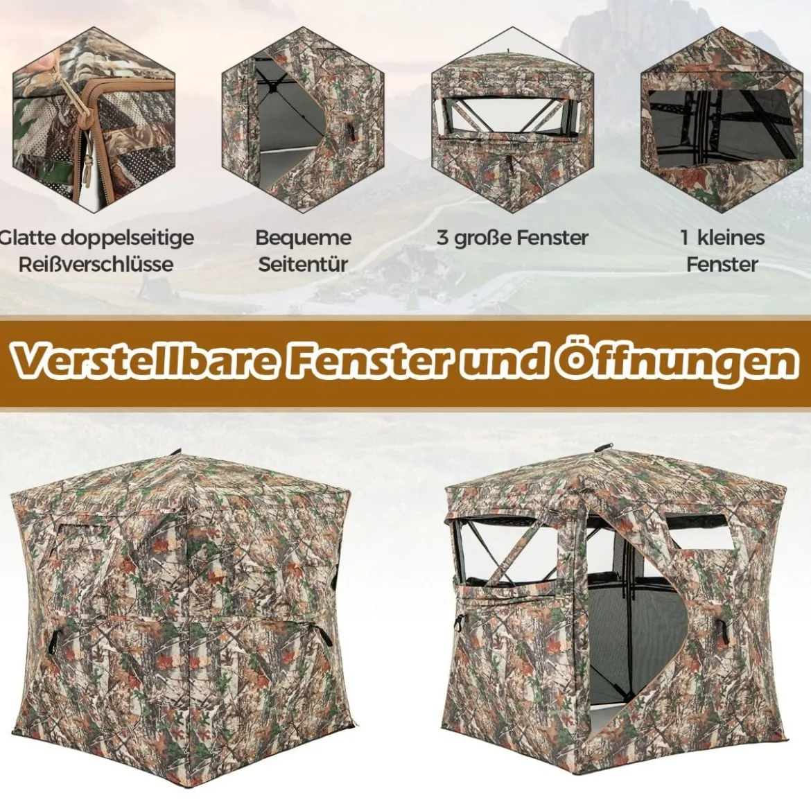 Jagdversteck für 2–3 Personen 360° durchsichtiges Jägerzelt für die Hirsch- und Wildschweinjagd