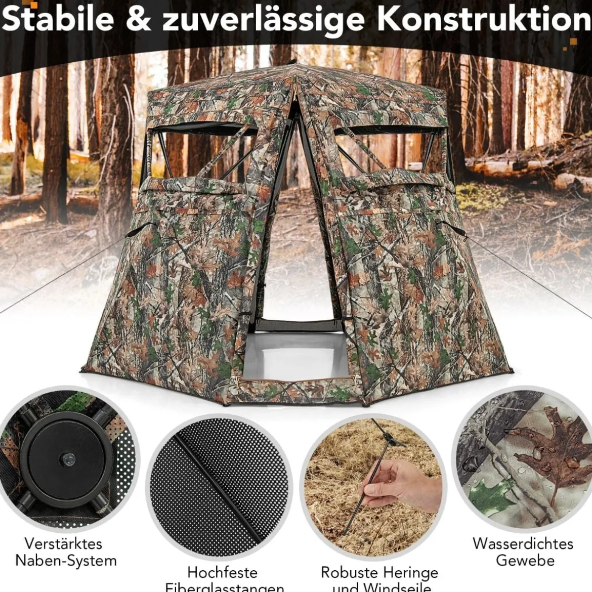 Jagdzelt für 2–3 Personen 360° durchsichtiges Tarnzelt für die Hirsch- und Wildschweinjagd