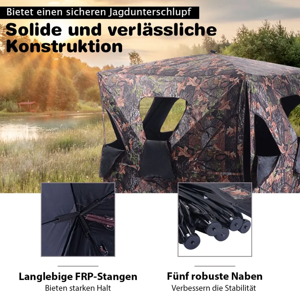 Jagdzelt mit 360°-Weitsicht & Tragetasche Jagdunterstand Bodenzelt für 2 Personen