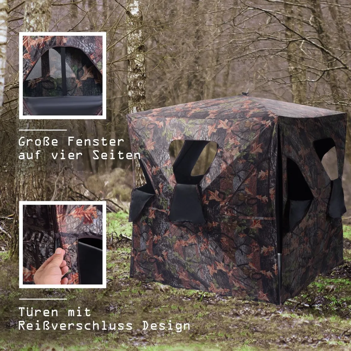 Jagdzelt mit 360°-Weitsicht & Tragetasche Jagdunterstand Bodenzelt für 2 Personen