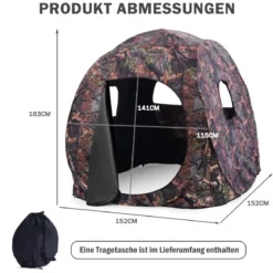 Jagdzelt Pop Up Design mit 360°-Weitsicht & Tragetasche & Spanngurten für 2 Personen