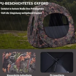 Jagdzelt Pop Up Design mit 360°-Weitsicht & Tragetasche & Spanngurten für 2 Personen