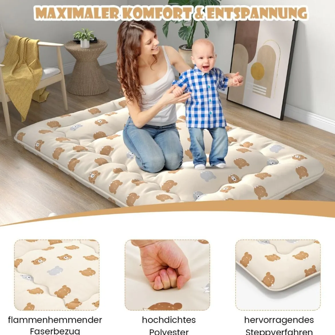Japanische Futon Matratze Tatami-Matte Bodenmatratze Braunbär 140 x 200 cm