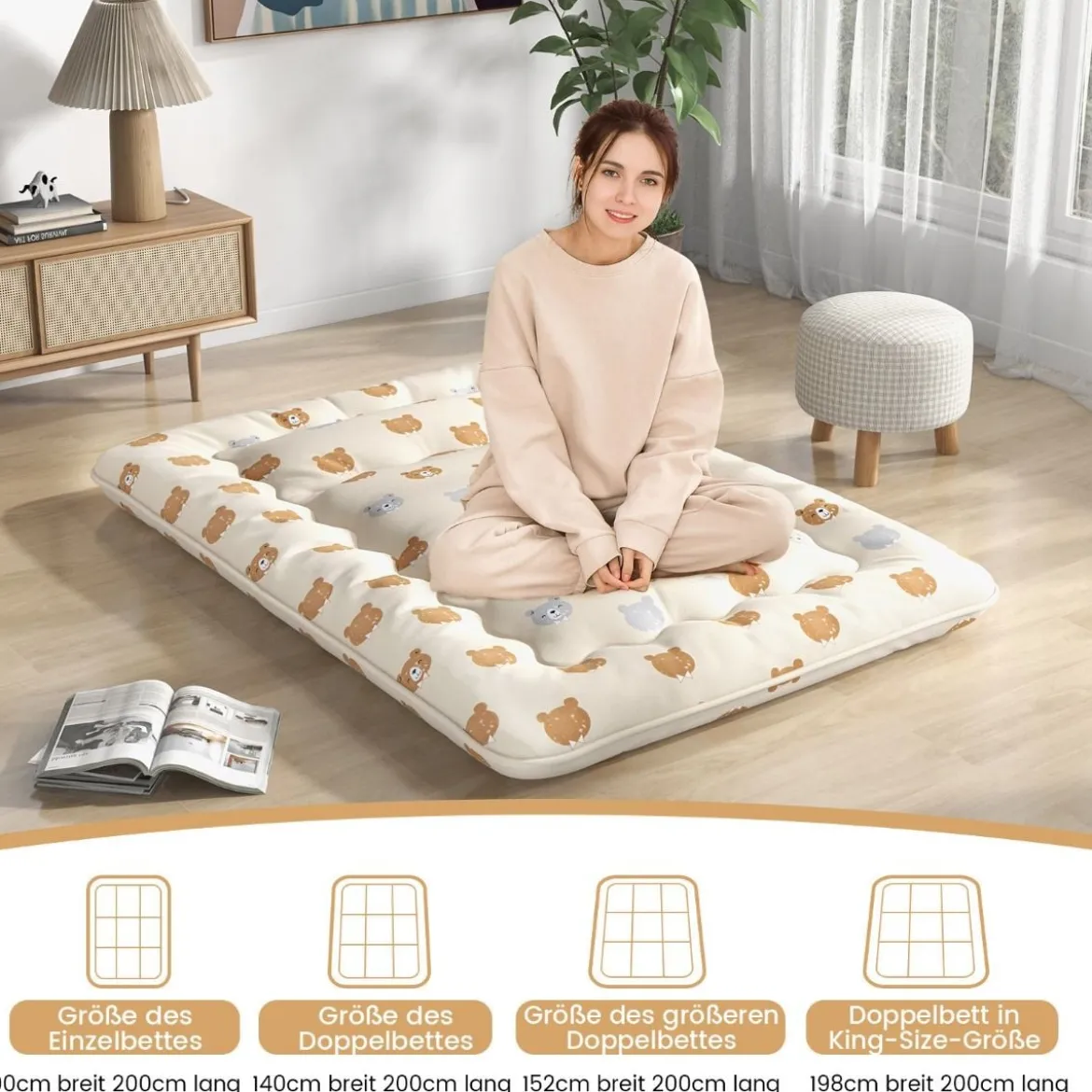 Japanische Futon Matratze Tatami-Matte Bodenmatratze Braunbär 140 x 200 cm