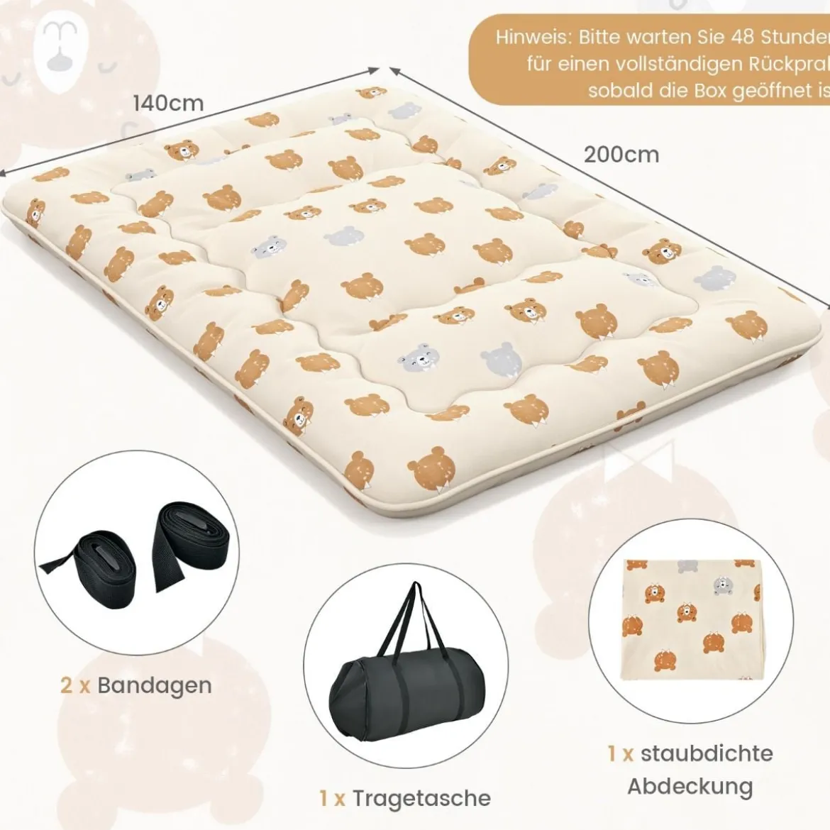 Japanische Futon Matratze Tatami-Matte Bodenmatratze Braunbär 140 x 200 cm