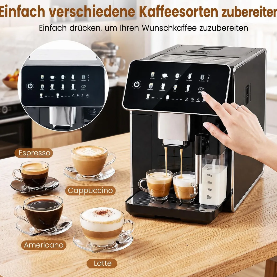 Kaffeevollautomat mit Mahlwerk & Milchbehälter Kaffeemaschine mit Automatischer Reinigung