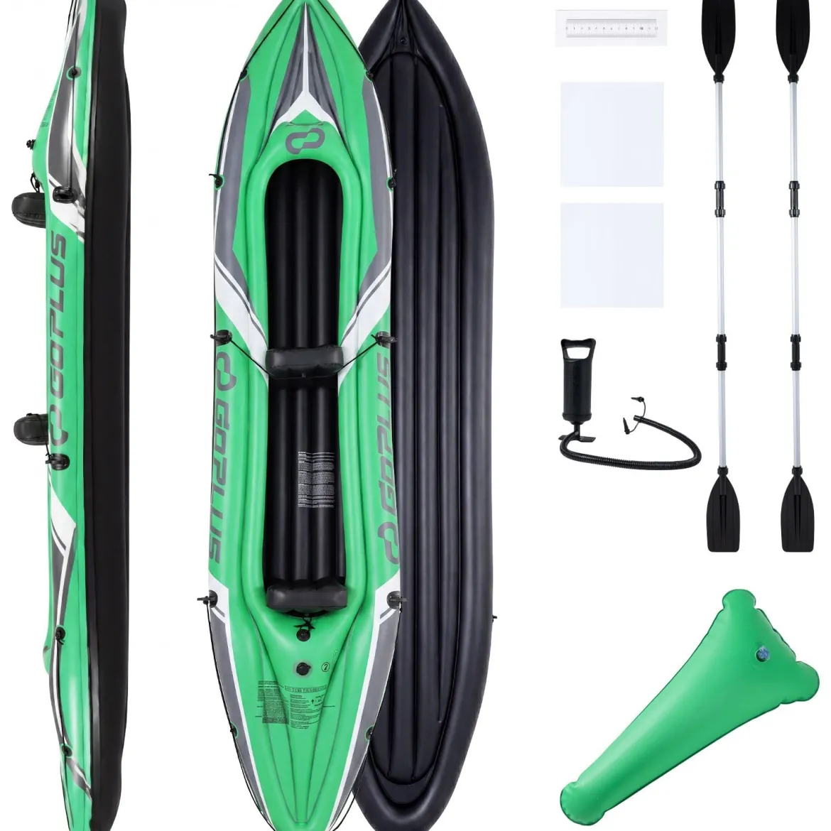 Kajak Aufblasbar für 2 Personen Schlauchboot mit 2 Aluminiumpaddel Fußstützen bis 160 kg Belastbar Grün