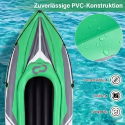 Kajak Aufblasbar für 2 Personen Schlauchboot mit 2 Aluminiumpaddel Fußstützen bis 160 kg Belastbar Grün