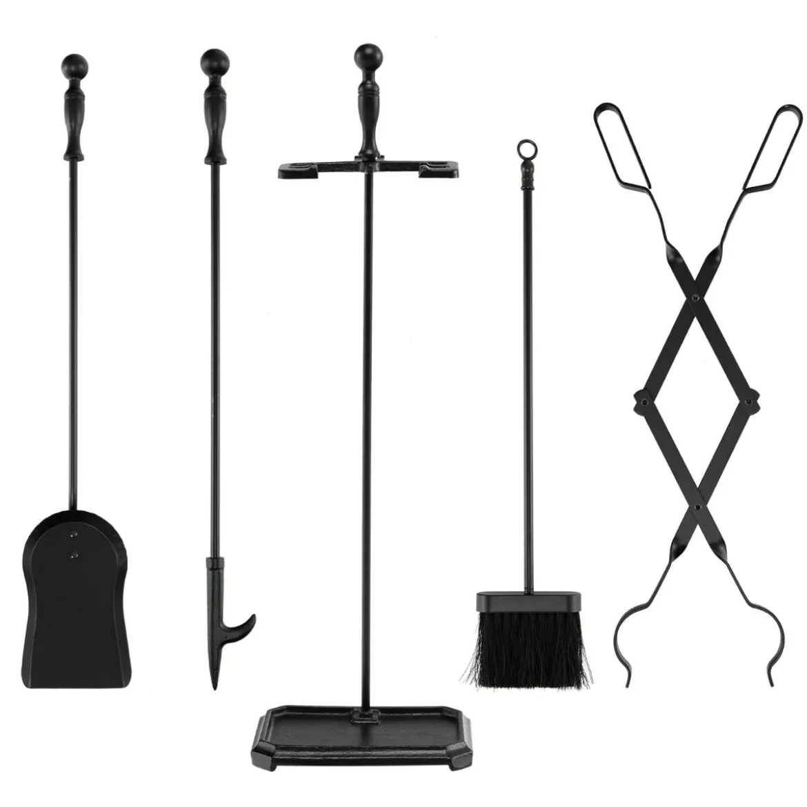 Kaminbesteck Set Holzofen Kaminzubehör mit Zange Handfeger Schaufel Schürhaken Ständer Kamingarnitur