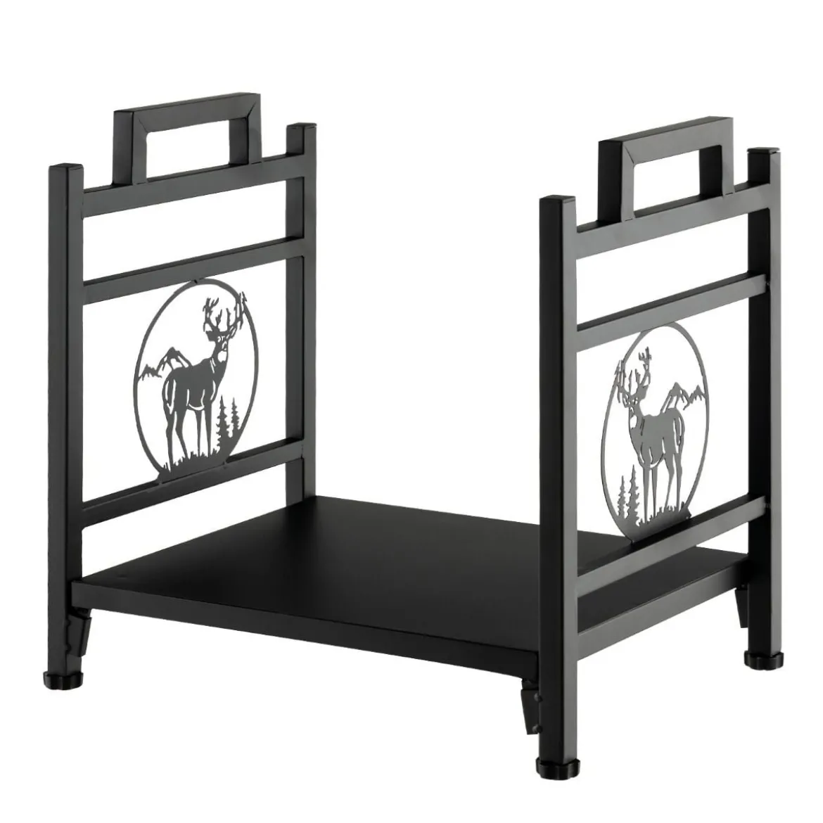Kaminholzregal Kaminholzständer aus Metall mit Griffen & verstellbaren Fußpolstern 46 x 34 x 45 cm Schwarz