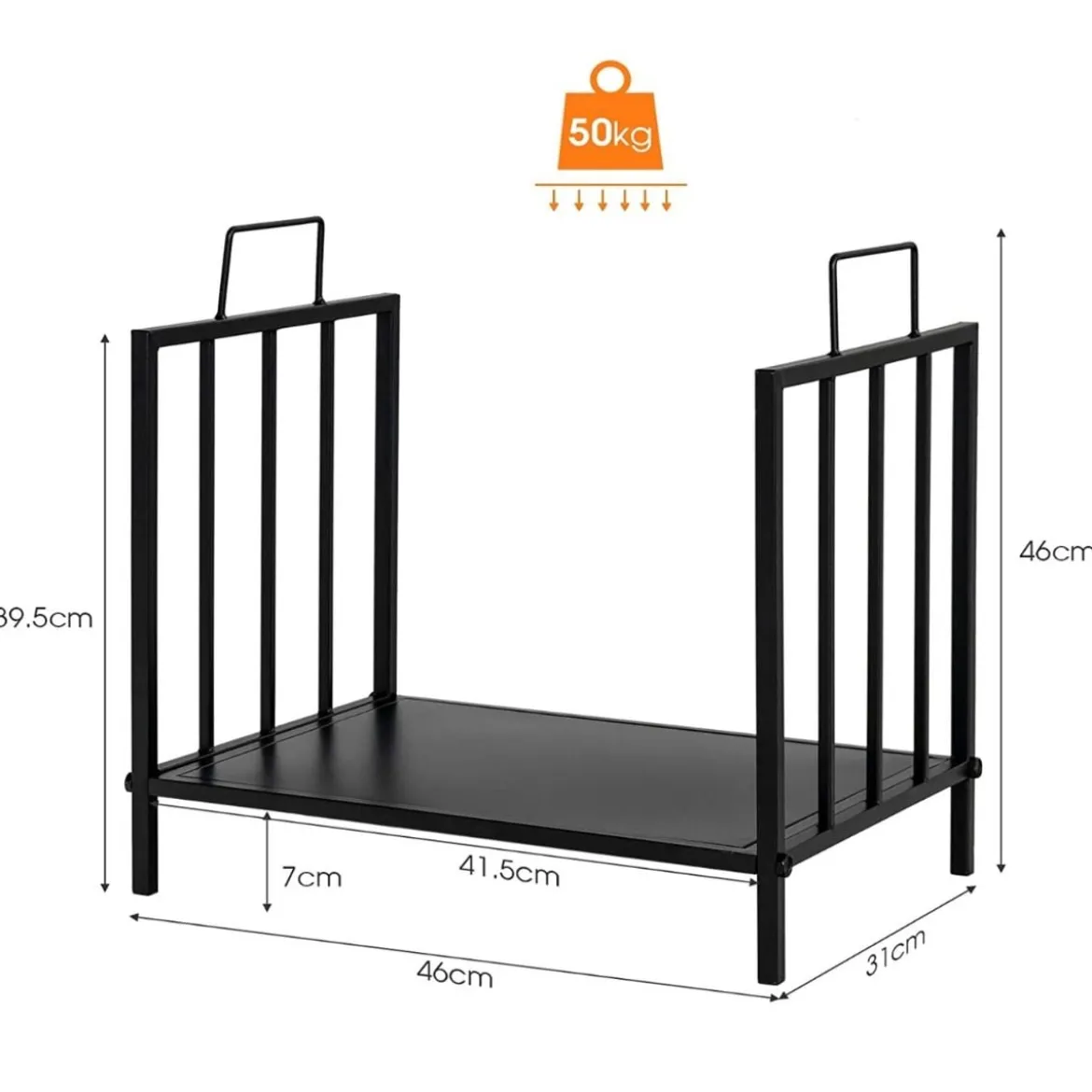Kaminholzregal Metall bis 50kg belastbar Brennholzregal Feuerholzregal 46 x 31 x 46 cm Schwarz