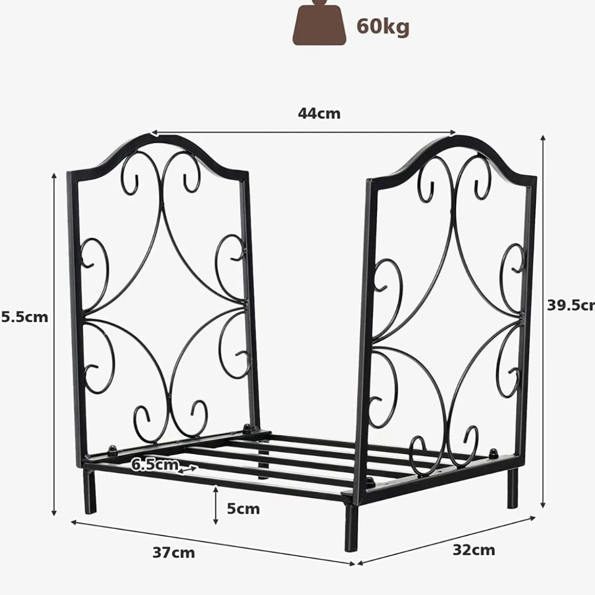 Kaminholzregal Metall Brennholzregal bis 60kg belastbar Brennholzregal 37 x 32 x 39,5 cm Schwarz