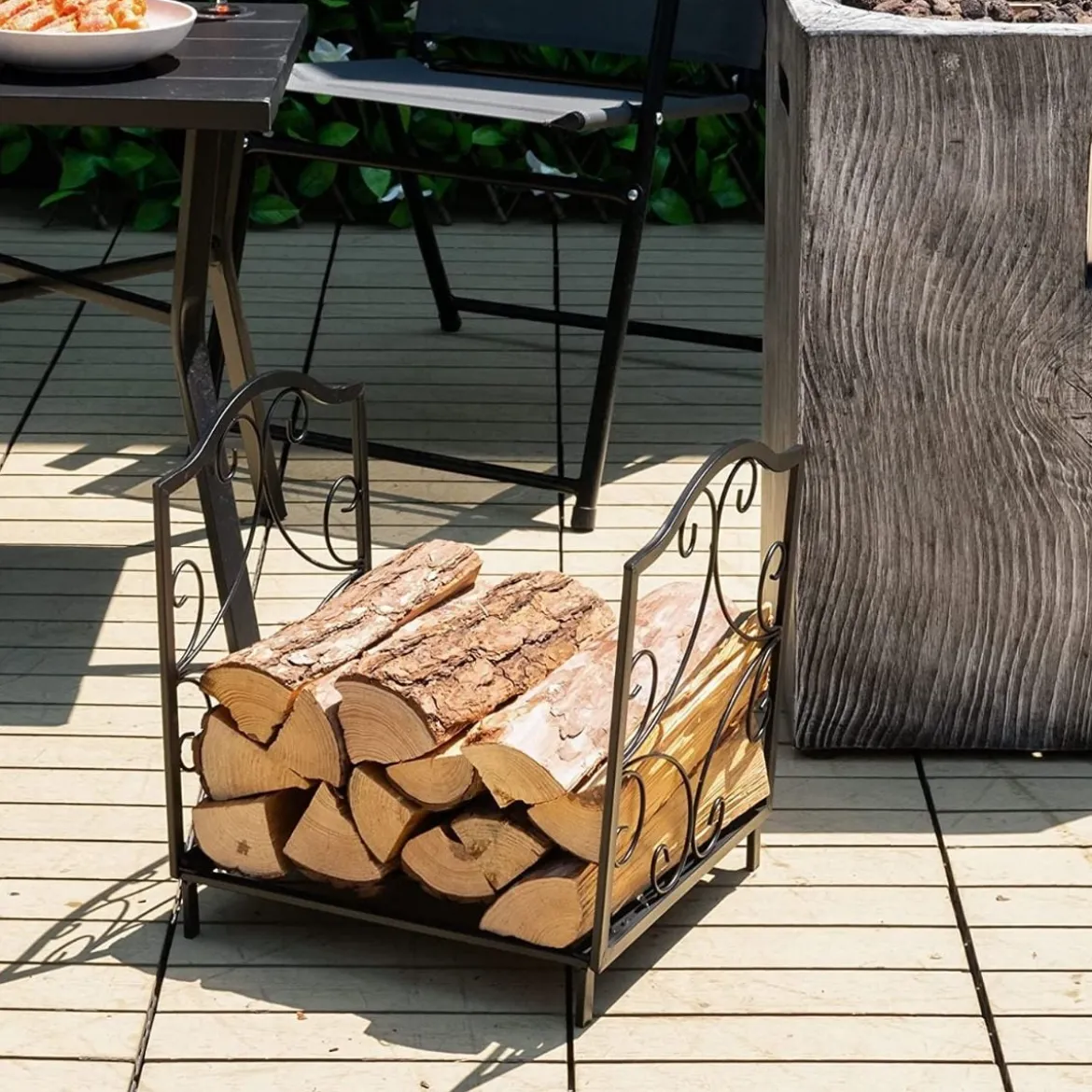 Kaminholzregal Metall Brennholzregal bis 60kg belastbar Brennholzregal 37 x 32 x 39,5 cm Schwarz