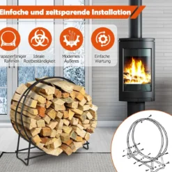 Kaminholzregal Rohrholzkreis Kaminholz Aufbewahrungsständer einfache Montage Schwarz