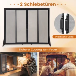 Kaminschirm mit Schiebetüren Freistehender Kaminfunkenschutz mit Dreiecksstützrahmen 89 x 72 cm