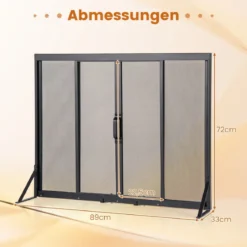 Kaminschirm mit Schiebetüren Freistehender Kaminfunkenschutz mit Dreiecksstützrahmen 89 x 72 cm