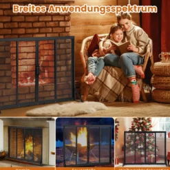 Kaminschirm mit Schiebetüren Freistehender Kaminfunkenschutz mit Dreiecksstützrahmen 89 x 72 cm