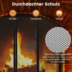 Kaminschirm mit Schiebetüren Freistehender Kaminfunkenschutz mit Dreiecksstützrahmen 89 x 72 cm