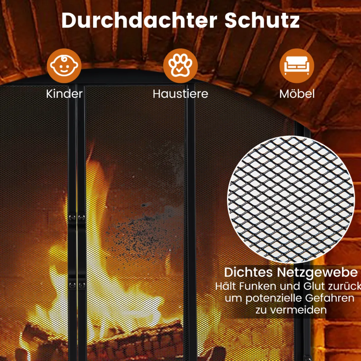 Kaminschirm mit Schiebetüren Freistehender Kaminfunkenschutz mit Dreiecksstützrahmen 96 x 79 cm