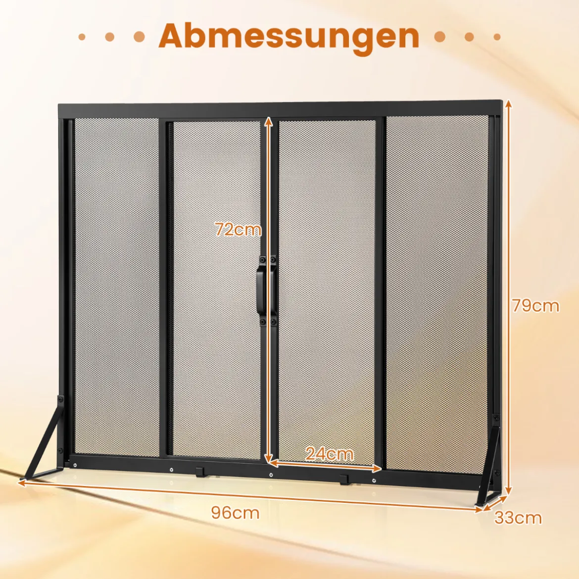 Kaminschirm mit Schiebetüren Freistehender Kaminfunkenschutz mit Dreiecksstützrahmen 96 x 79 cm