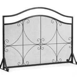 Kaminschutzgitter Funkenschutz aus Eisen mit Metallgitter 112 x 32 x 83 cm Schwarz