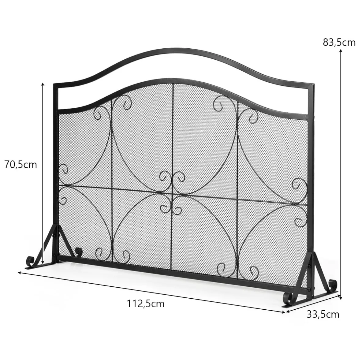 Kaminschutzgitter Funkenschutz aus Eisen mit Metallgitter 112 x 32 x 83 cm Schwarz