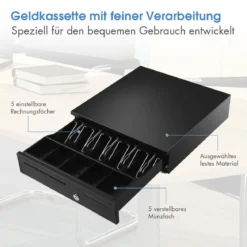 Kassenlade Kassenschublade Geldlade Geldschublade Metalllade Geldbox 5 Münzfächer 4 Scheinfächer 40,5x42X9cm