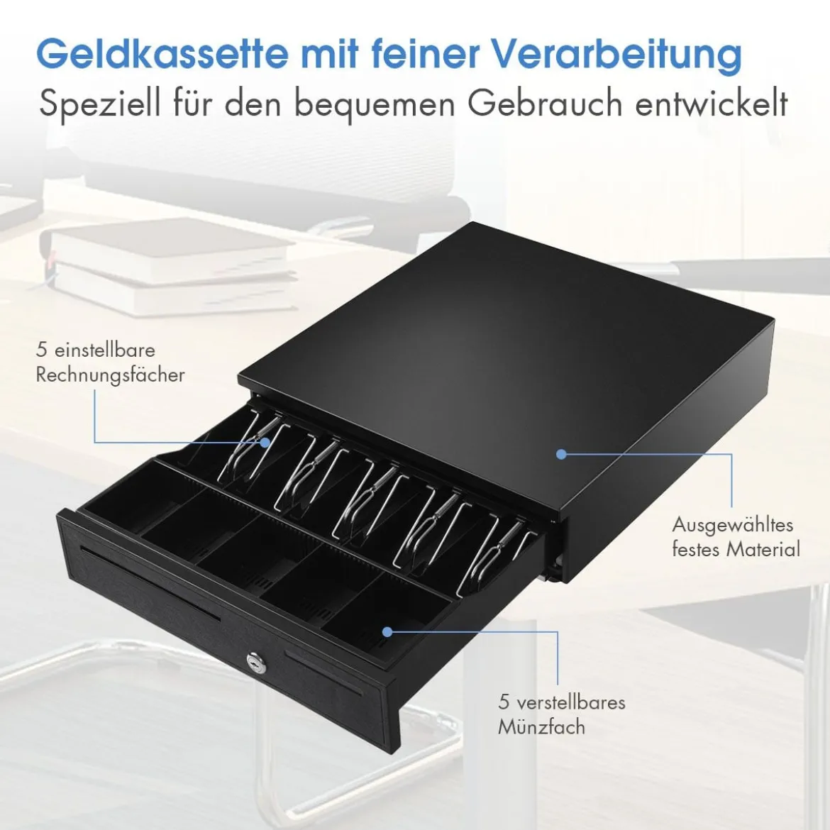 Kassenlade Kassenschublade Geldlade Geldschublade Metalllade Geldbox 5 Münzfächer 4 Scheinfächer 40,5x42X9cm