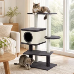 Katzenbaum 99 cm Kratzbaum mit Katzhaus Kratzbrett Sisalpfosten & Breitem Sockel Grau