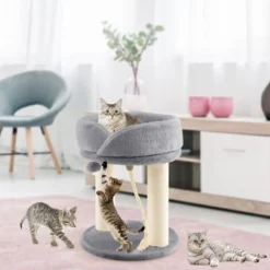 Katzenbaum Katzenkratzbaum mit Weicher Sitzfläche Sisalturm für Katzen Grau