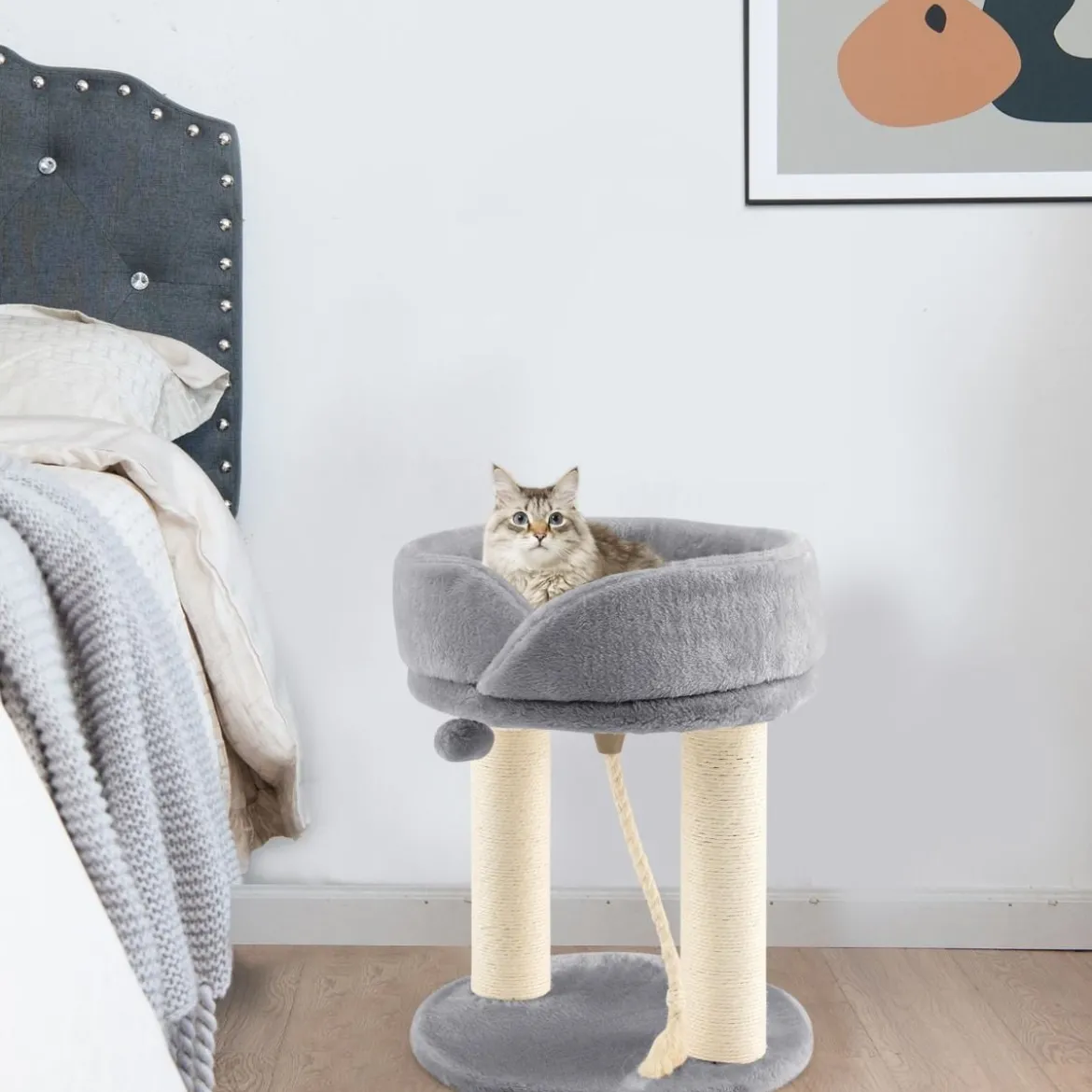 Katzenbaum Katzenkratzbaum mit Weicher Sitzfläche Sisalturm für Katzen Grau