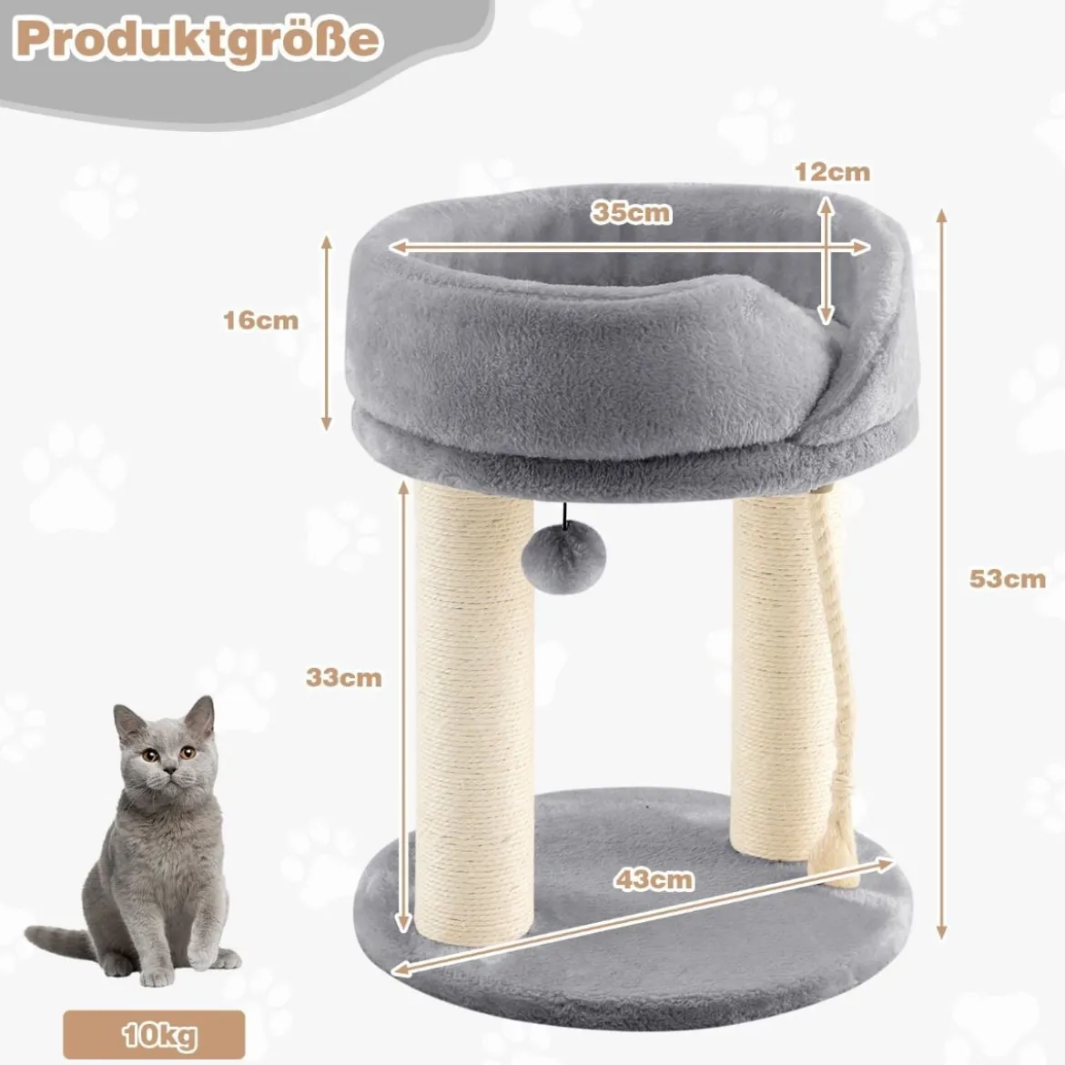 Katzenbaum Katzenkratzbaum mit Weicher Sitzfläche Sisalturm für Katzen Grau