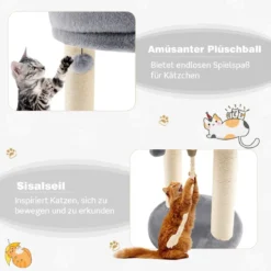 Katzenbaum Katzenkratzbaum mit Weicher Sitzfläche Sisalturm für Katzen Grau