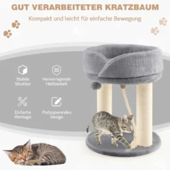 Katzenbaum Katzenkratzbaum mit Weicher Sitzfläche Sisalturm für Katzen Grau