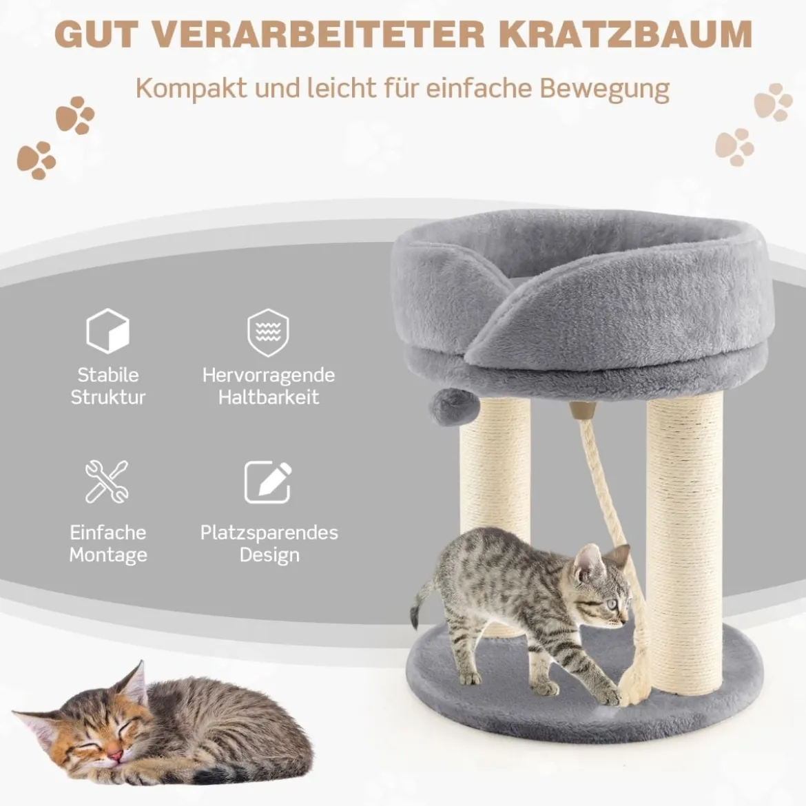 Katzenbaum Katzenkratzbaum mit Weicher Sitzfläche Sisalturm für Katzen Grau