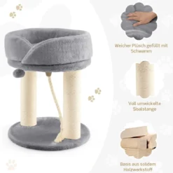 Katzenbaum Katzenkratzbaum mit Weicher Sitzfläche Sisalturm für Katzen Grau