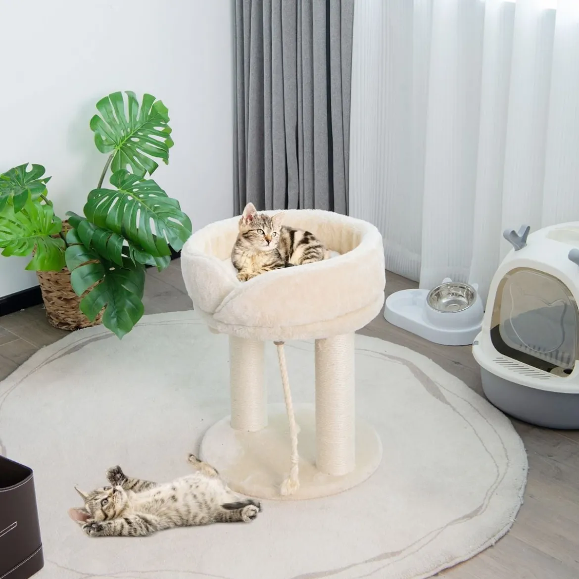 Katzenbaum Katzenkratzbaum mit Weicher Sitzfläche Sisalturm für Katzen Beige