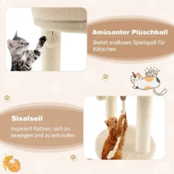 Katzenbaum Katzenkratzbaum mit Weicher Sitzfläche Sisalturm für Katzen Beige