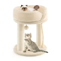 Katzenbaum Katzenkratzbaum mit Weicher Sitzfläche Sisalturm für Katzen Beige